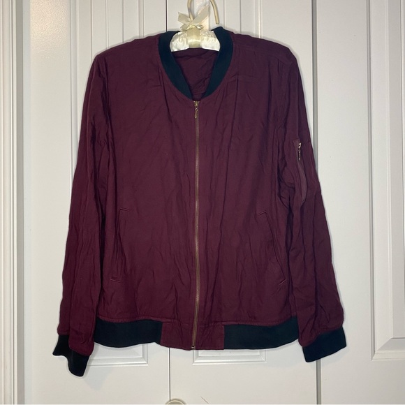 Dex Jackets & Blazers - Dex Super Lightweight Burgundy Bomber Jacket with Black Trim